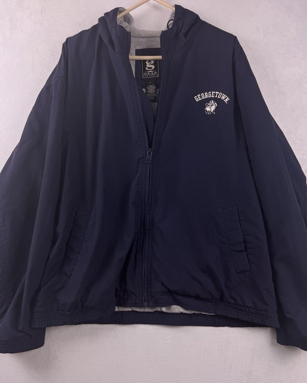 Windbreaker Jacket Georgetown Hoyas Gear for Sports Navy Grey Large Full Zip